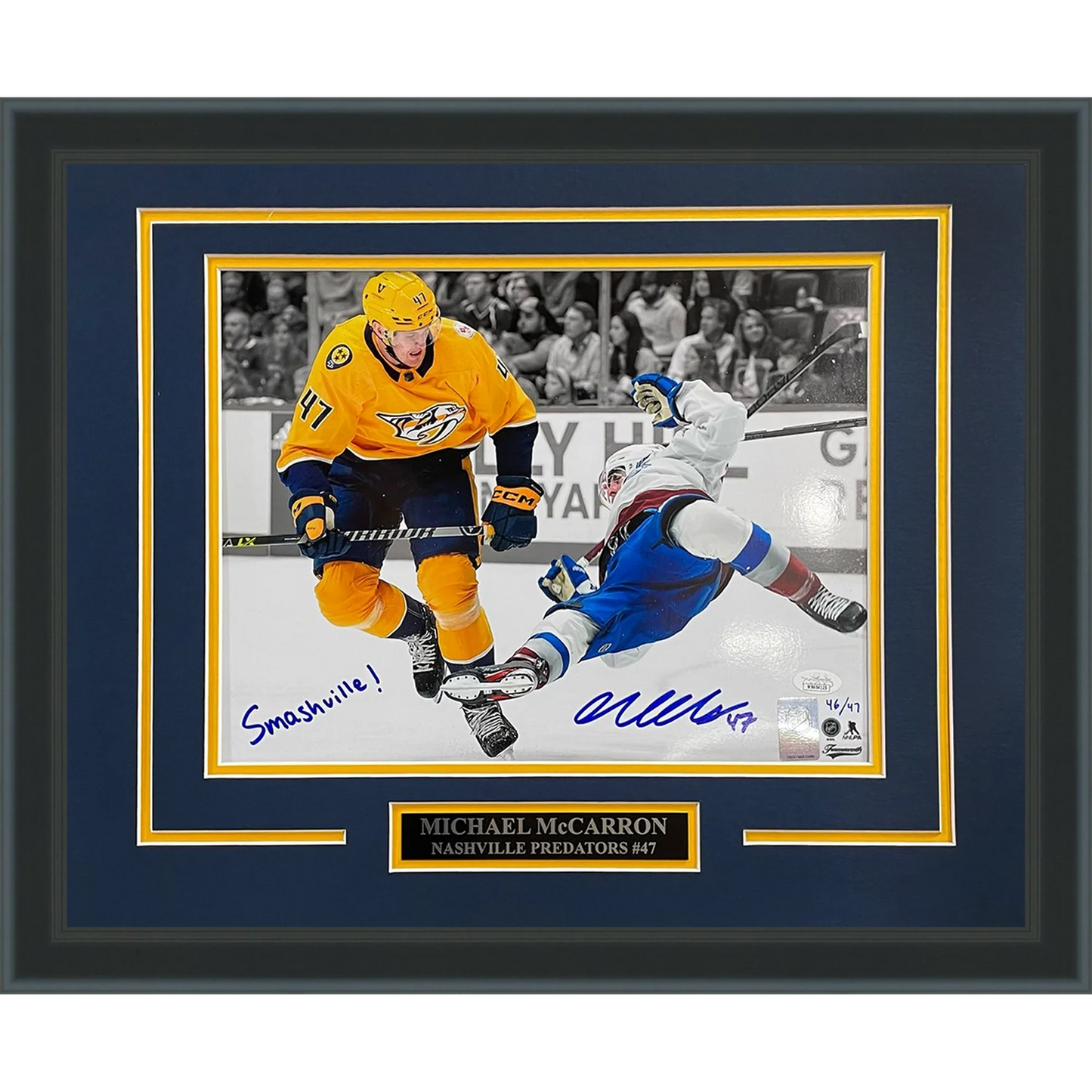 Michael McCarron Autographed Nashville Predators Deluxe Framed 11x14 Photo w/ "Smashville" - Limited Edition of 47 - JSA