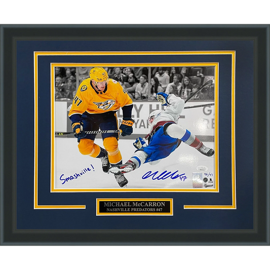 Michael McCarron Autographed Nashville Predators Deluxe Framed 11x14 Photo w/ "Smashville" - Limited Edition of 47 - JSA