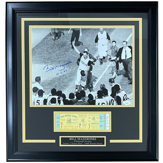 Bill Mazeroski Autographed Pittsburgh Pirates (1960 WS HR) Deluxe Framed 11x14 Photo w/ Replica Game Ticket - JSA