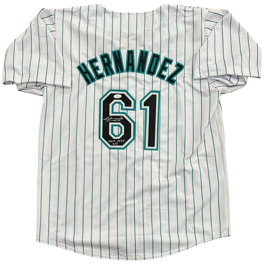 Livan Hernandez Autographed Florida Marlins (Pinstripe #61) Custom Jersey w/ "MVP 1997 WS" - JSA