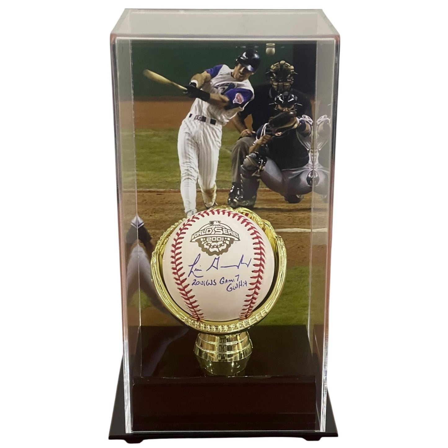 Luis Gonzalez Autographed 2001 World Series Logo Baseball w/ Inscription in Deluxe Case - JSA
