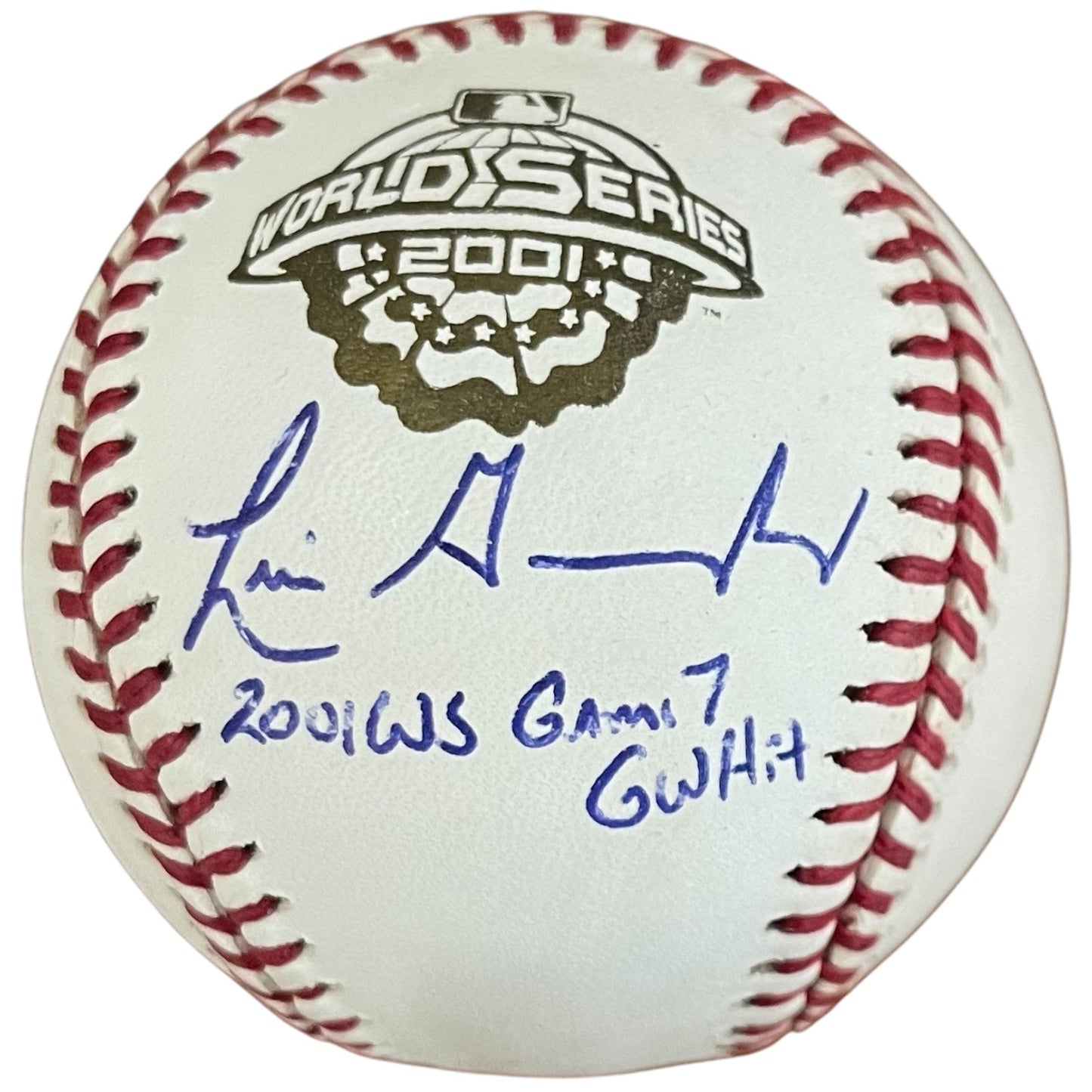 Luis Gonzalez Autographed 2001 World Series Logo Baseball w/ Inscription in Deluxe Case - JSA