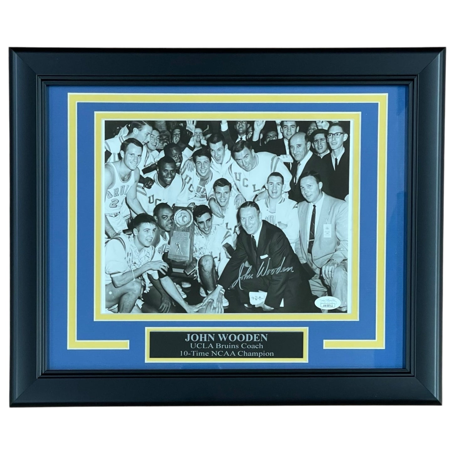 John Wooden Autographed UCLA Bruins (Final Four Trophy with Team) Deluxe Framed 8x10 Photo - JSA