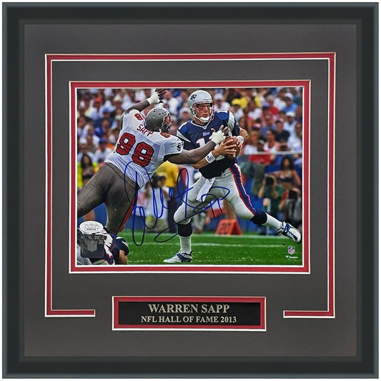 Warren Sapp Autographed Tampa Bay Buccaneers (Sacking Bledsoe) Deluxe Framed 8x10 Photo - JSA