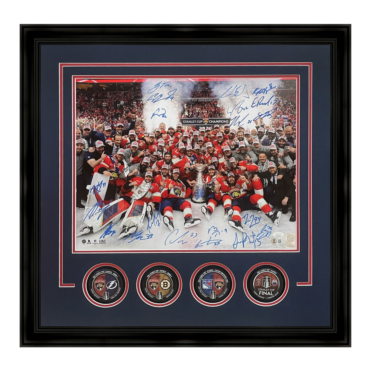 Florida Panthers 2024 Stanley Cup Champions Team Autographed Deluxe Framed 16x20 Photo - 23 Signatures - JSA , Beckett
