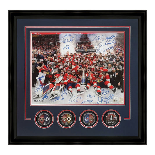 Florida Panthers 2024 Stanley Cup Champions Team Autographed Deluxe Framed 16x20 Photo - 23 Signatures - JSA , Beckett