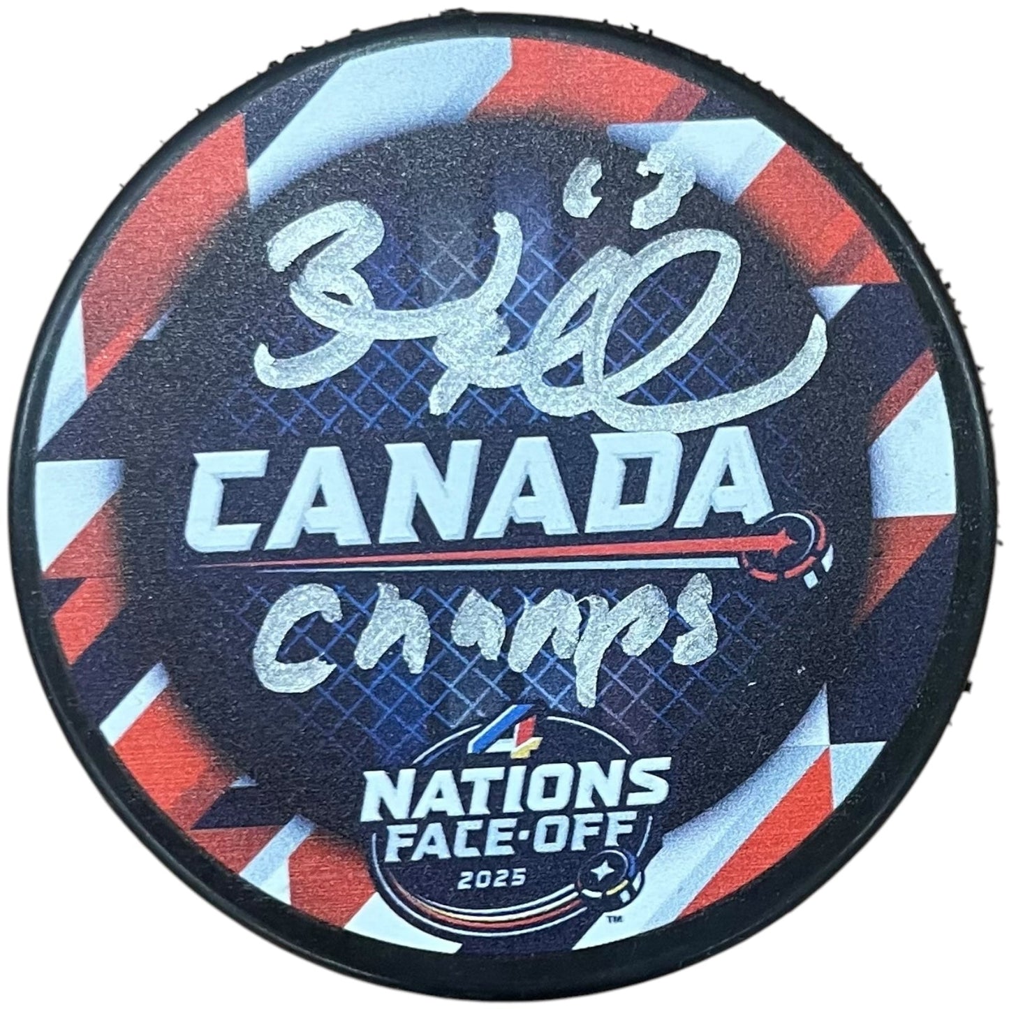 Brad Marchand Autographed Team Canada 4 Nations Hockey Puck w/ "Champs" - JSA