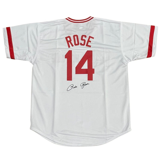 Pete Rose Autographed Cincinnati (White #14) Custom Jersey - Under Number - JSA