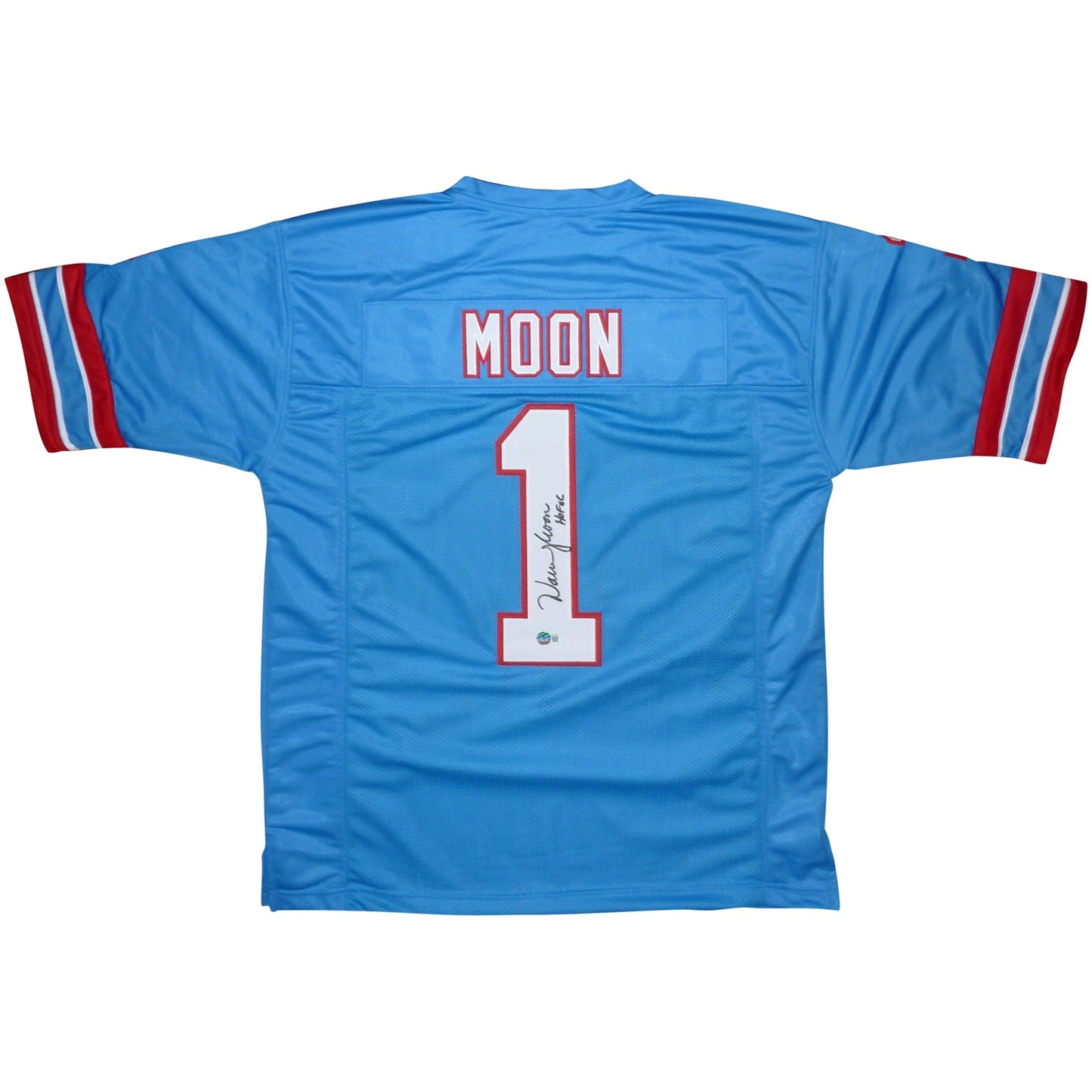 Warren Moon Autographed Houston Oilers (Baby Blue #1) Jersey - Beckett