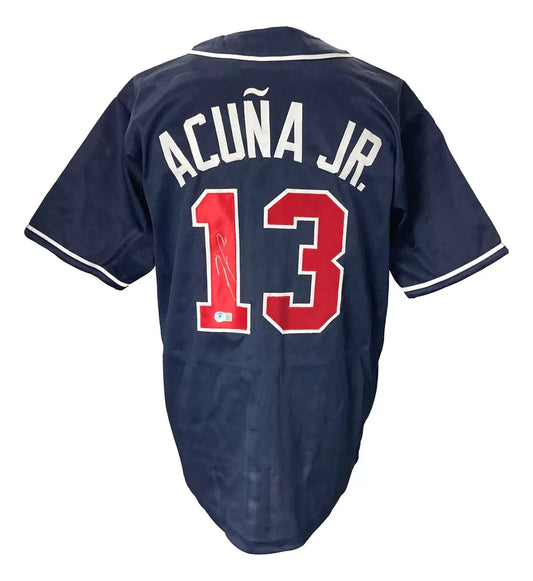 Ronald Acuna Jr. Autographed Atlanta Braves (Navy Blue #13) Custom Jersey - JSA