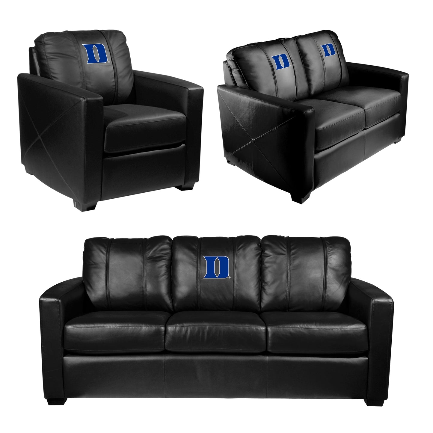 Silver Sofa with Duke University Iron D Primary Logo