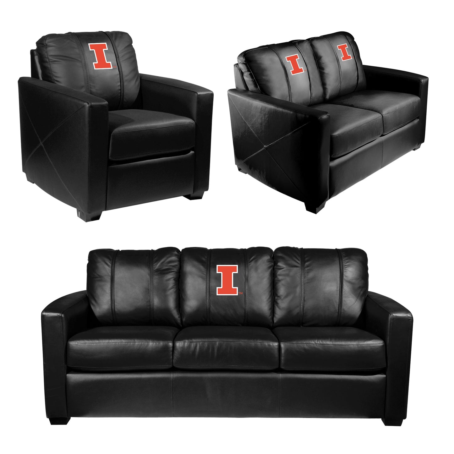Silver Sofa with Illinois Fighting Illini Block I Logo