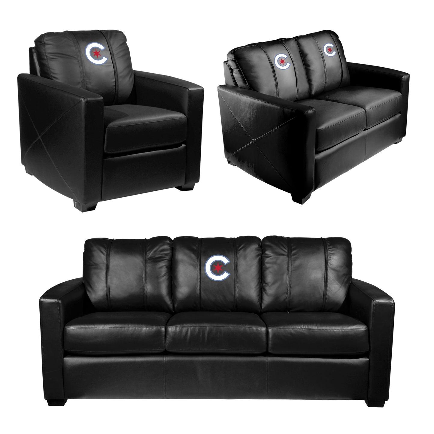 Silver Loveseat with Chicago Cubs City Connect Primary Logo