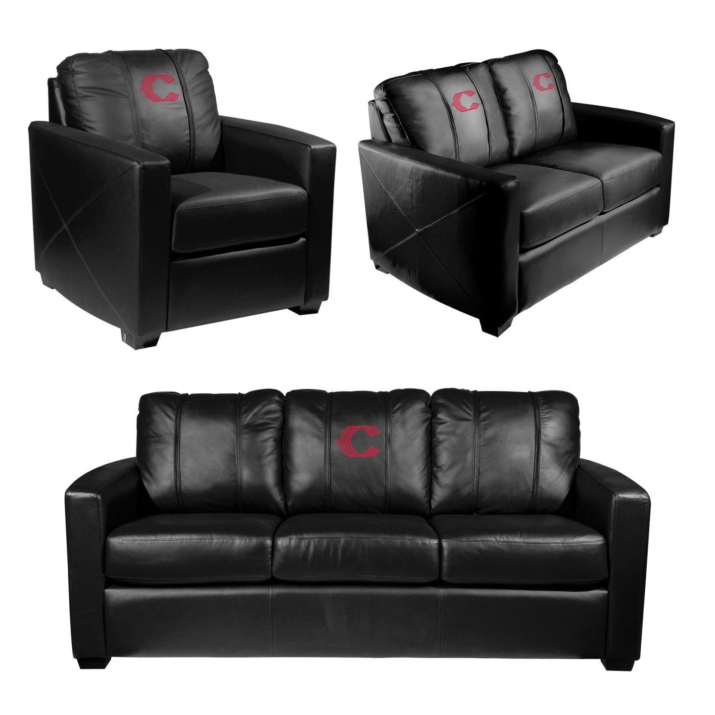 Silver Loveseat with Cincinnati Reds City Connect Primary Logo