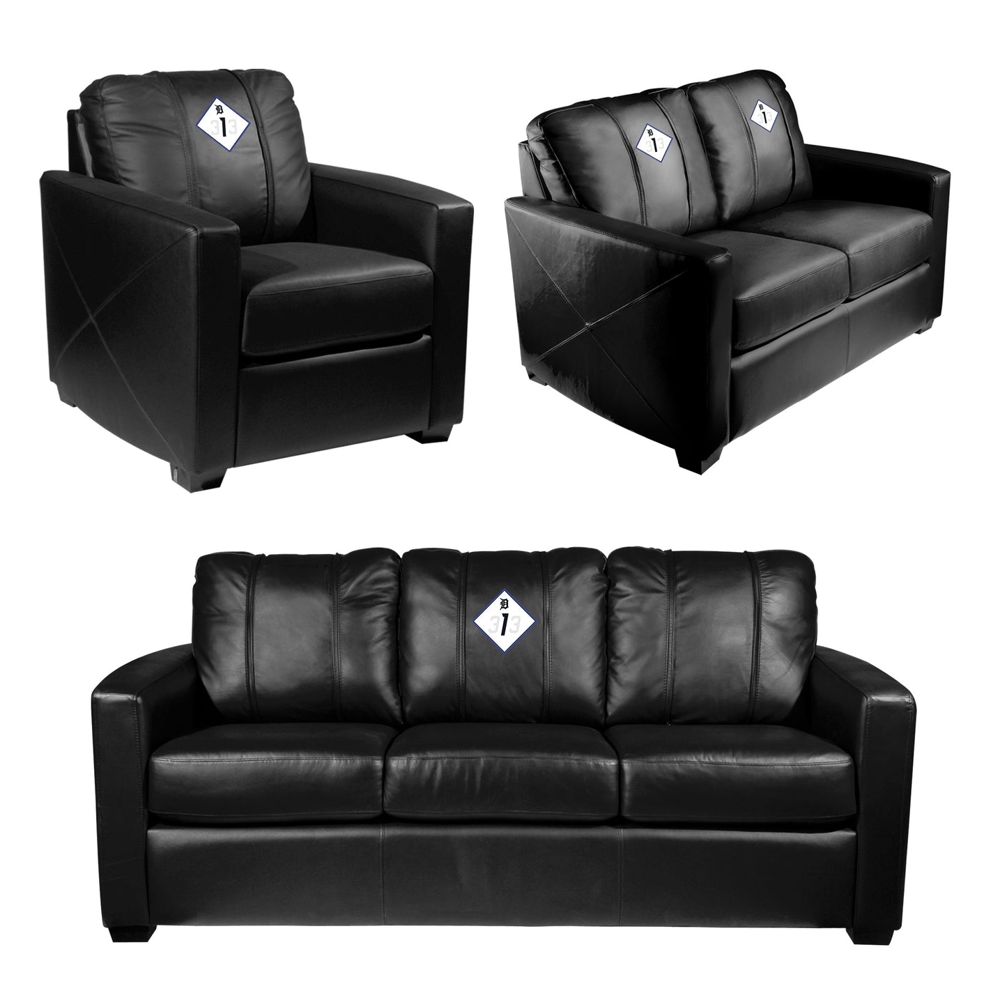 Silver Sofa with Detroit Tigers City Connect 313 Logo