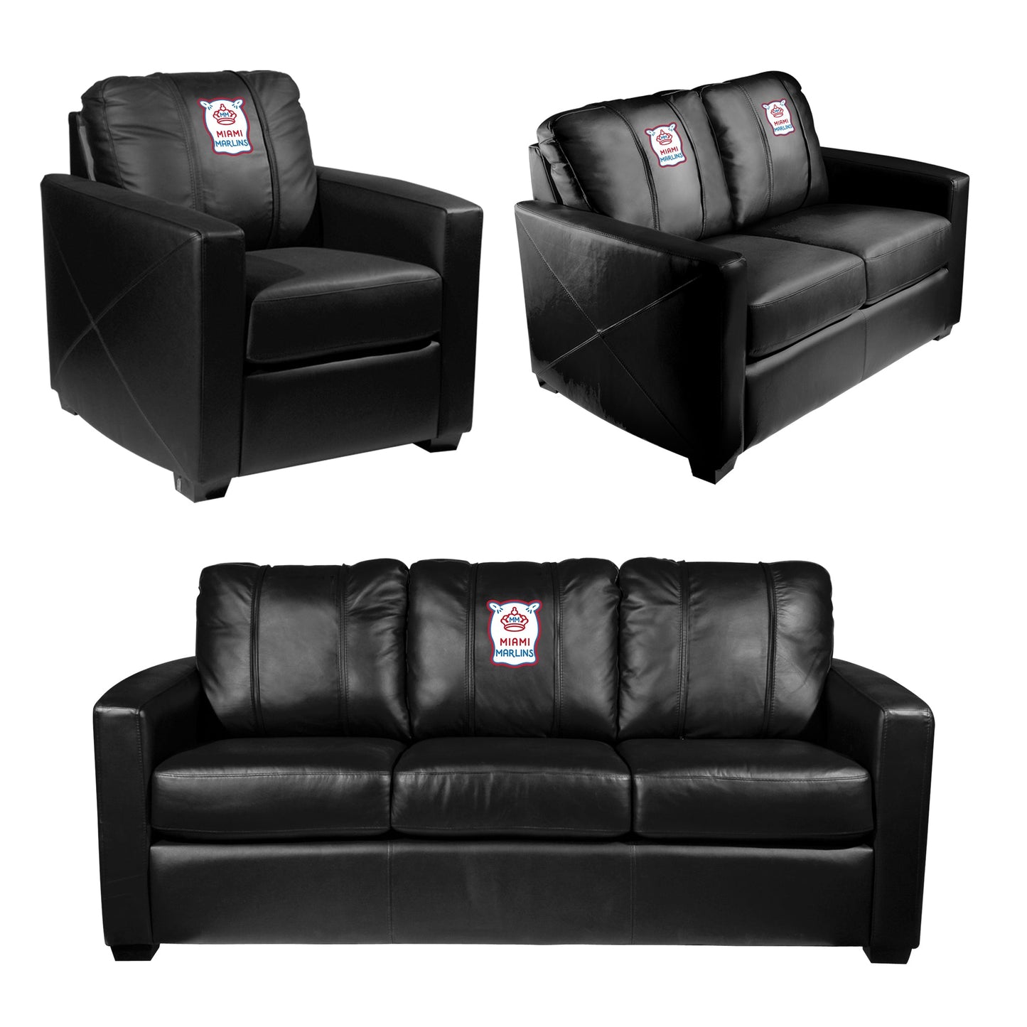 Silver Sofa with Miami Marlins City Connect Secondary Logo