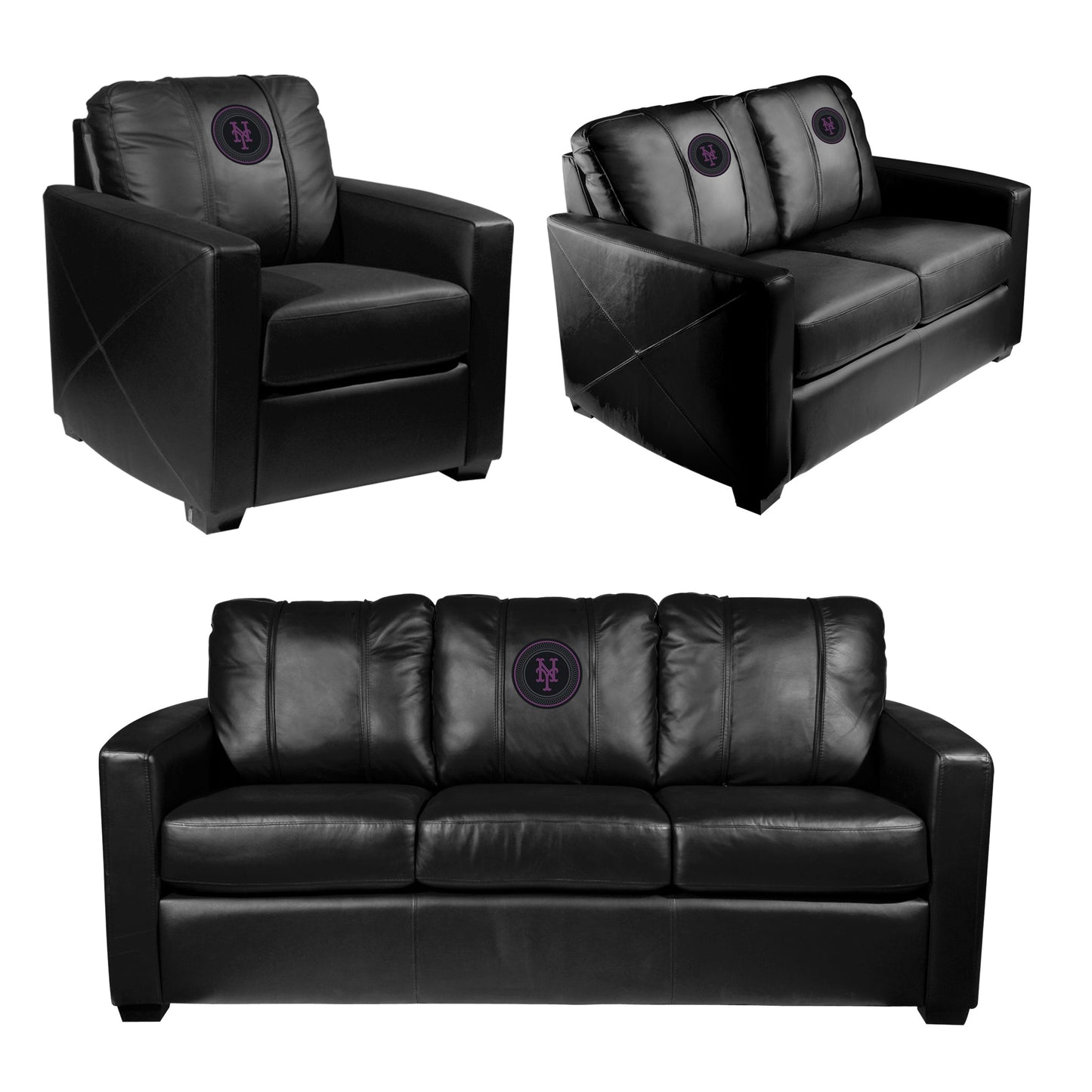 Silver Loveseat with New York Mets City Connect Subway Token Logo