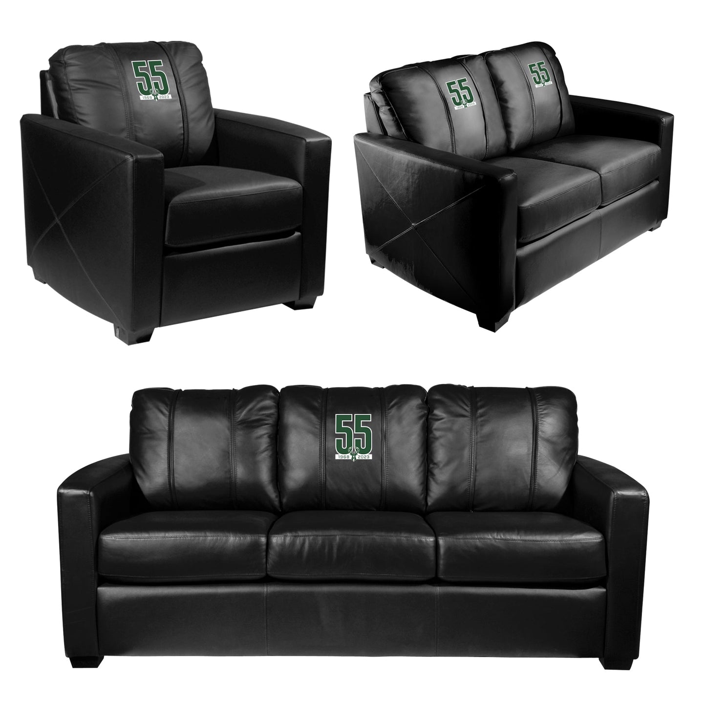 Silver Loveseat with Milwaukee Bucks Team Commemorative Logo