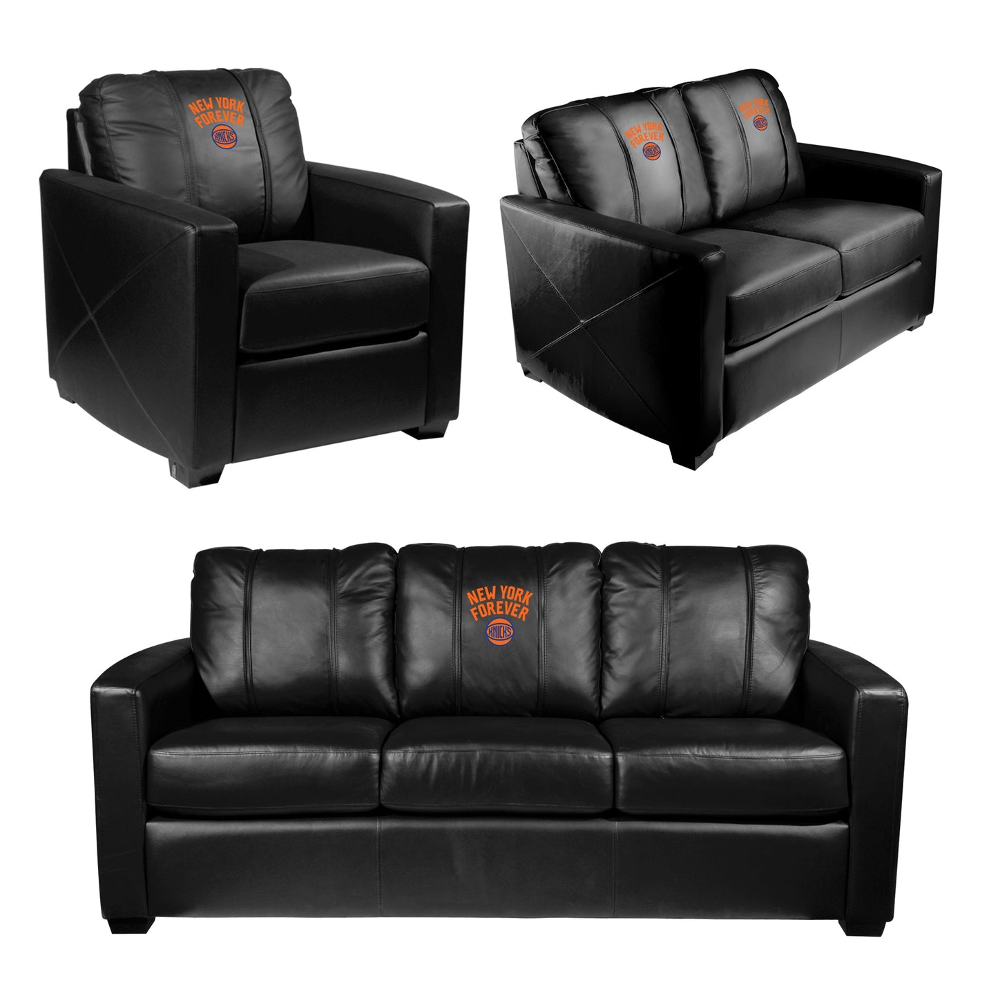 Silver Sofa with New York Forever Knicks Playoffs Logo