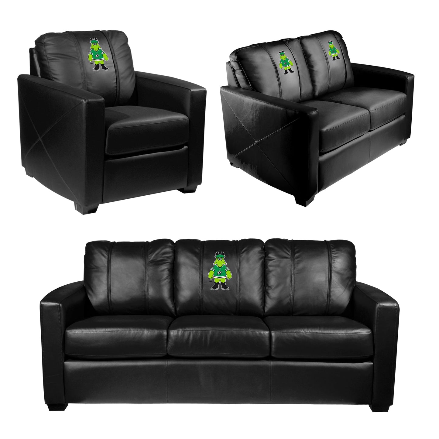 Silver Sofa with Dallas Stars V Green Mascot Logo