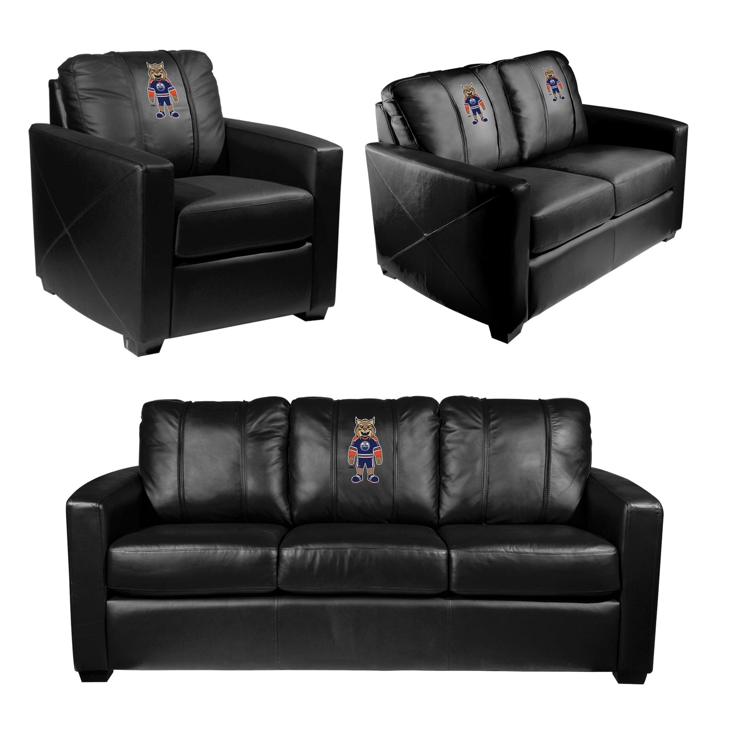 Silver Sofa with Edmonton Oilers Hunter Mascot Logo