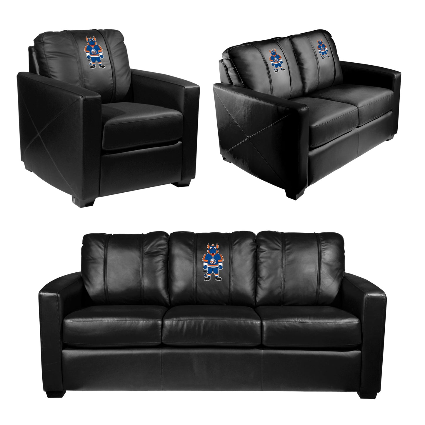 Silver Sofa with New York Islanders Sparky Mascot Logo