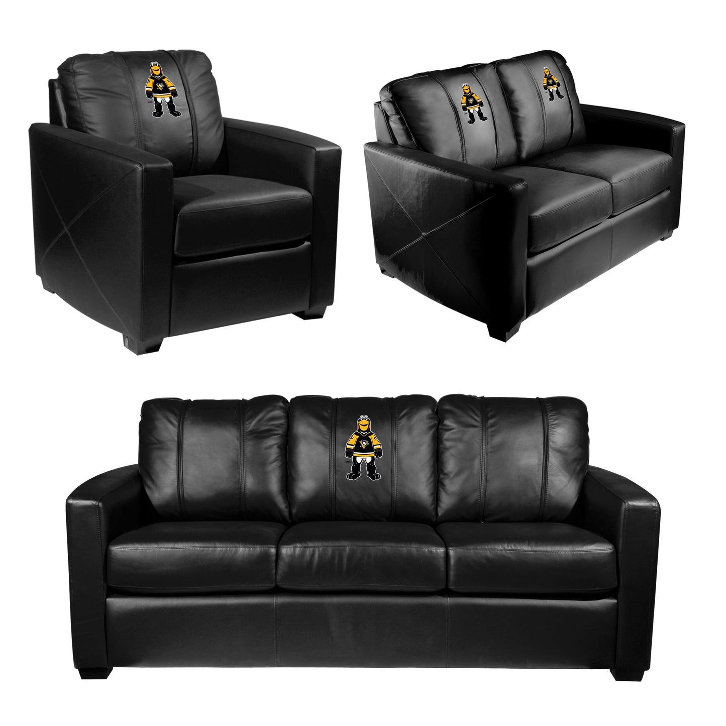 Silver Loveseat with Pittsburgh Penguins Icebergh Mascot Logo