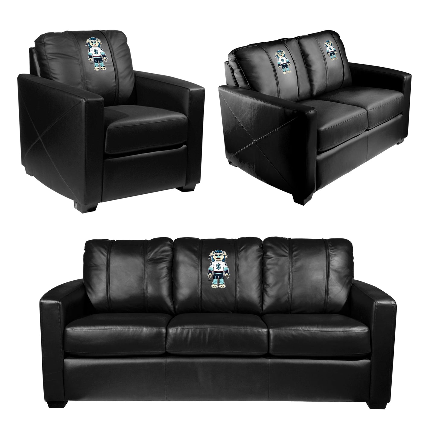 Silver Loveseat with Seattle Kraken Buoy Mascot Logo