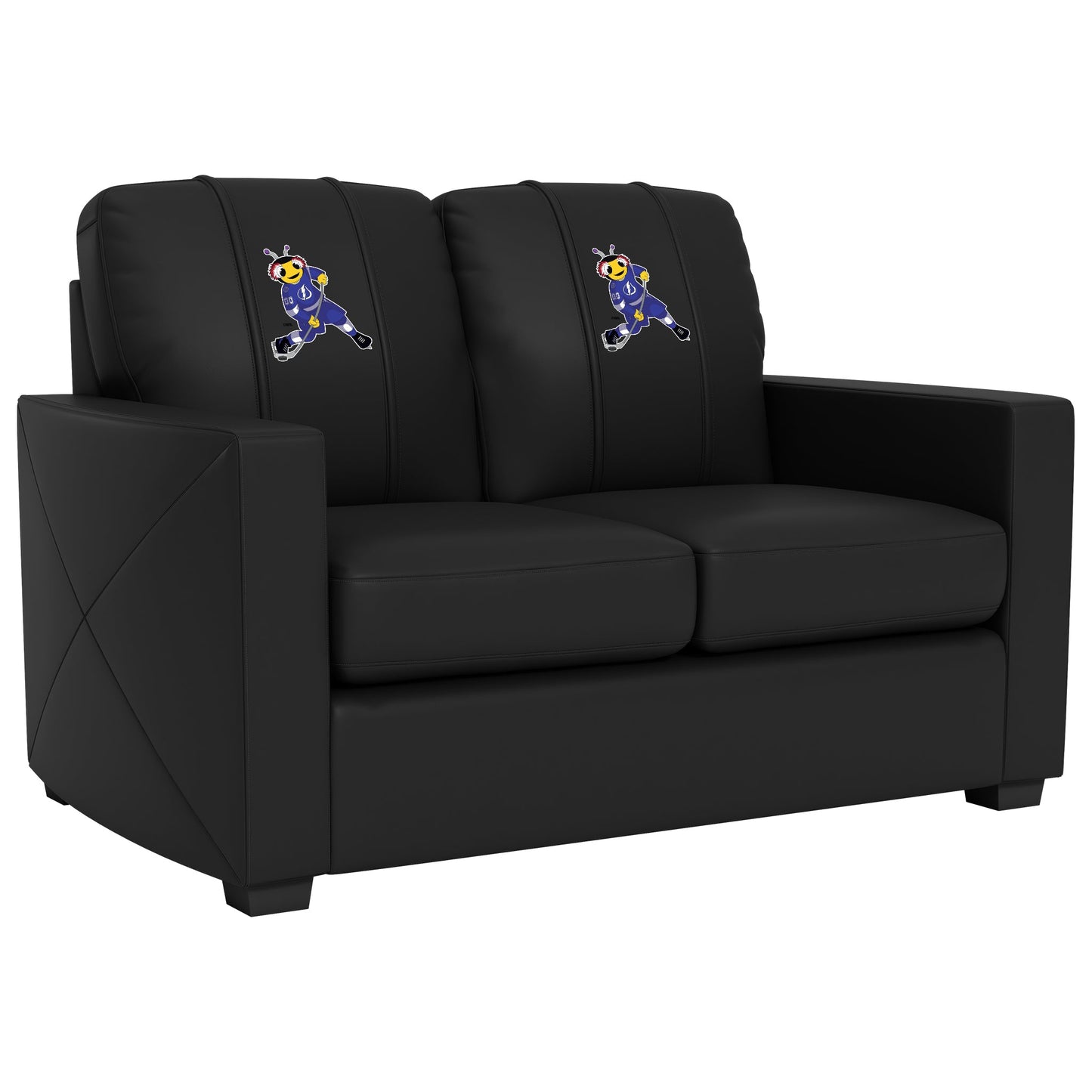 Silver Loveseat with Tampa Bay Lightning Thunderbug Mascot Logo