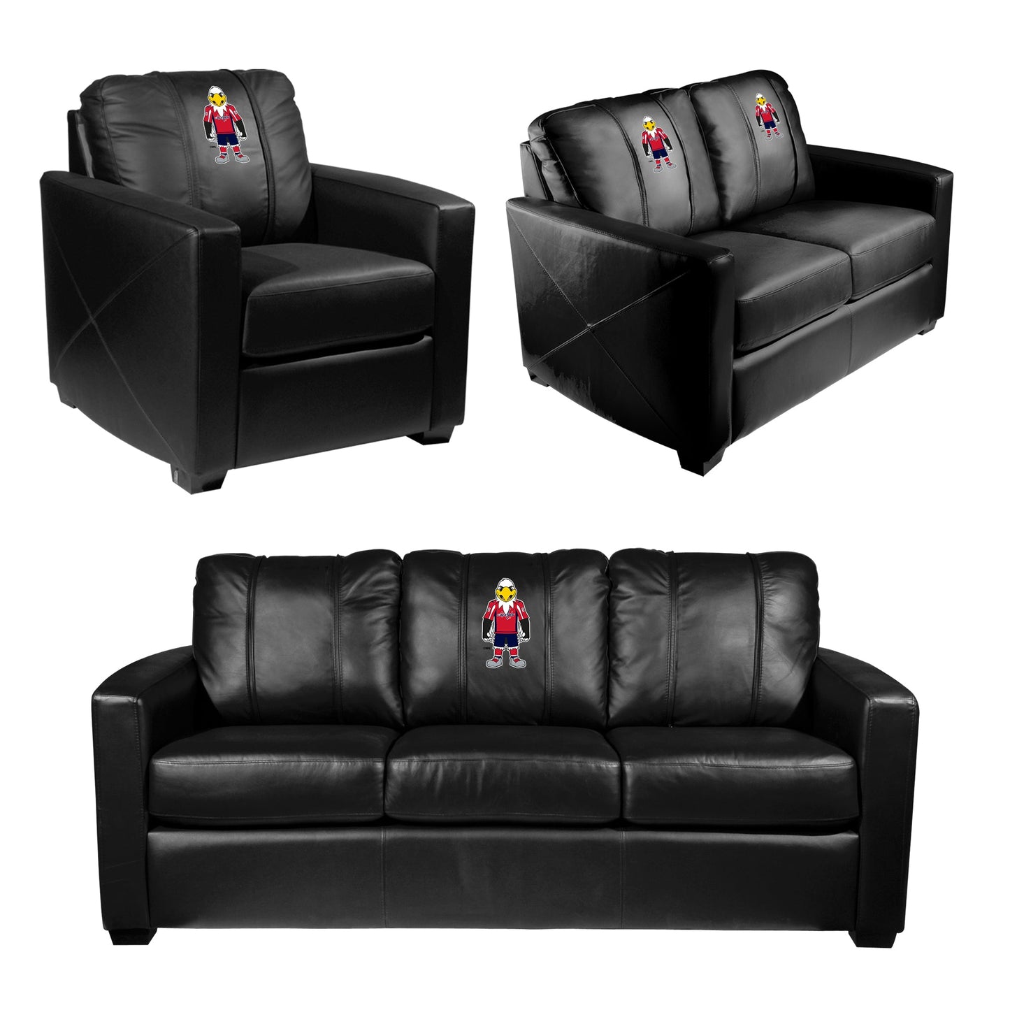 Silver Loveseat with Washington Capitals Slapshot Mascot Logo
