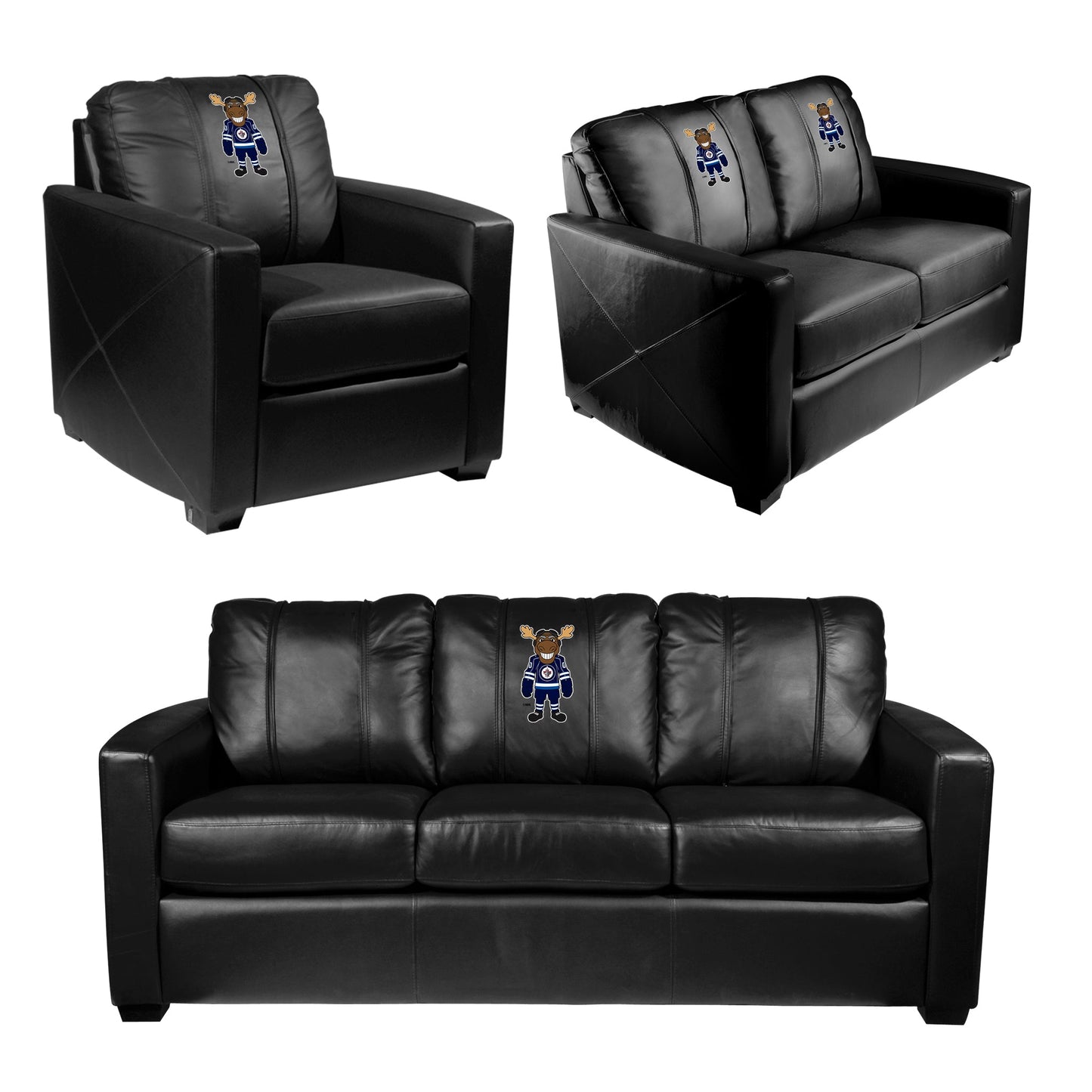 Silver Sofa with Winnipeg Jets Moose Mascot Logo