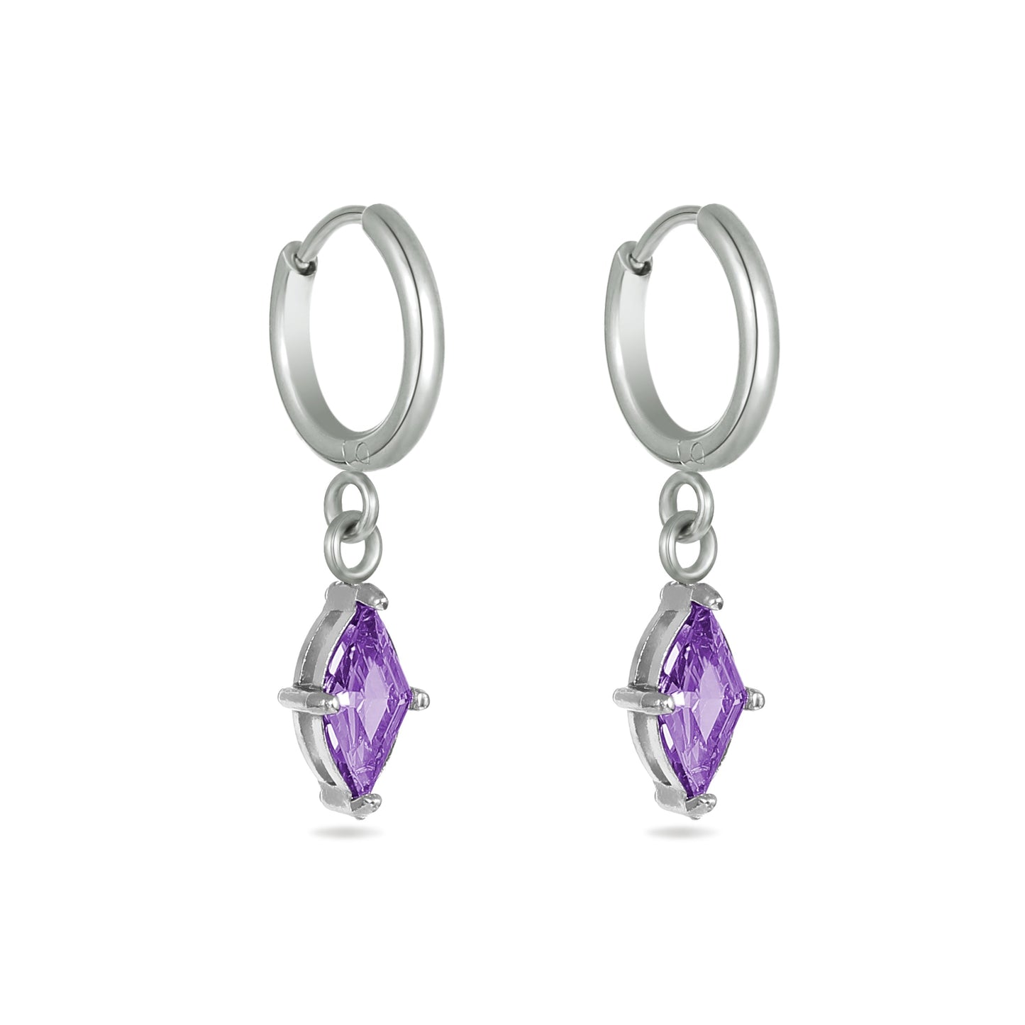 Purple Crystal Huggie Hoops Stainless Steel
