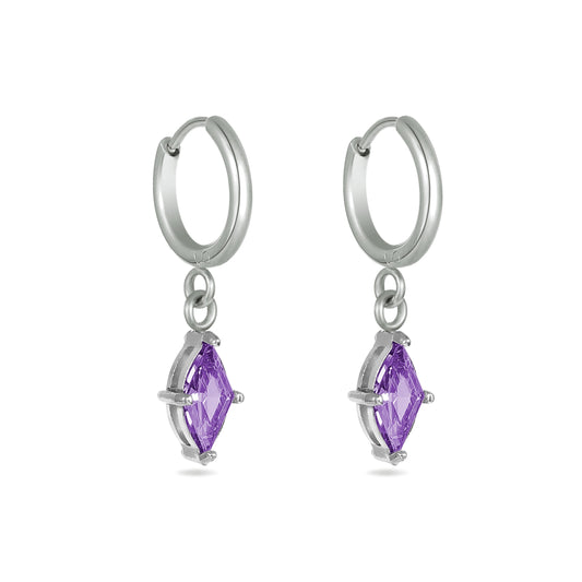 Purple Crystal Huggie Hoops Stainless Steel