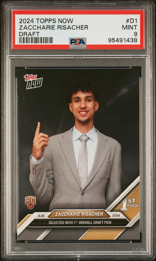 Graded 2024 Topps Now Zaccharie Risacher #D1 Draft Rookie RC Basketball Card PSA 9 Mint