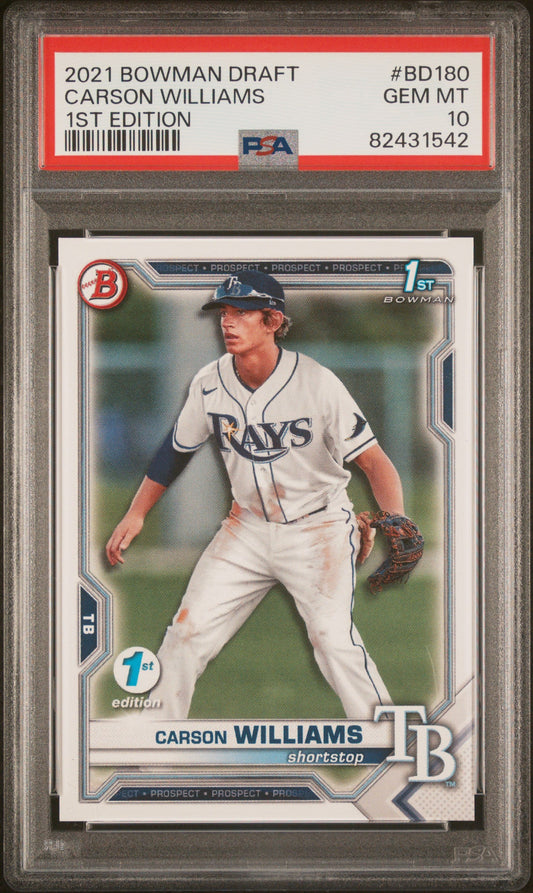 Graded 2021 Topps Bowman Draft Carson Williams #BD180 1st Edition Rookie RC Baseball Card PSA 10 Gem Mint