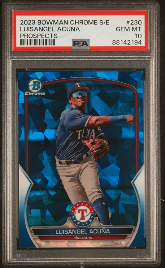 Graded 2023 Topps Bowman Chrome Sapphire Edition Luisangel Acuna #230 Prospects Rookie RC Baseball Card PSA 10 Gem Mint