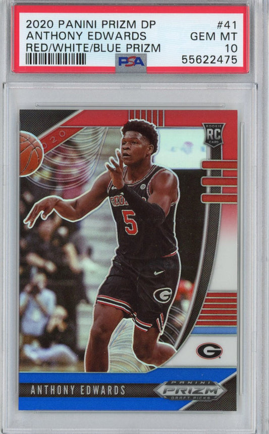 Graded 2020-21 Panini Prizm DP Draft Picks Anthony Edwards #41 Red White Blue Rookie RC Basketball Card PSA 10 Gem Mint