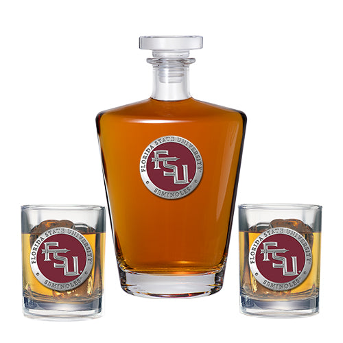 Florida State University FSU Logo Royal Decanter with 2 Glasses