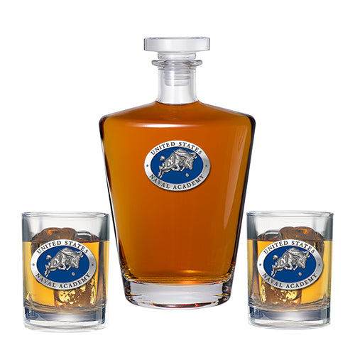 United States Naval Academy Goat Royal Decanter with 2 Glasses