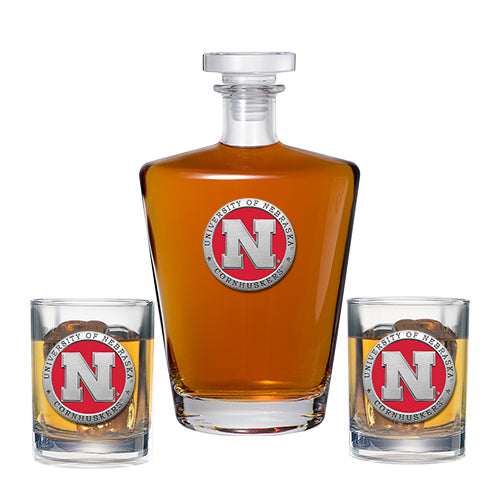 University of Nebraska Royal Decanter with 2 Glasses