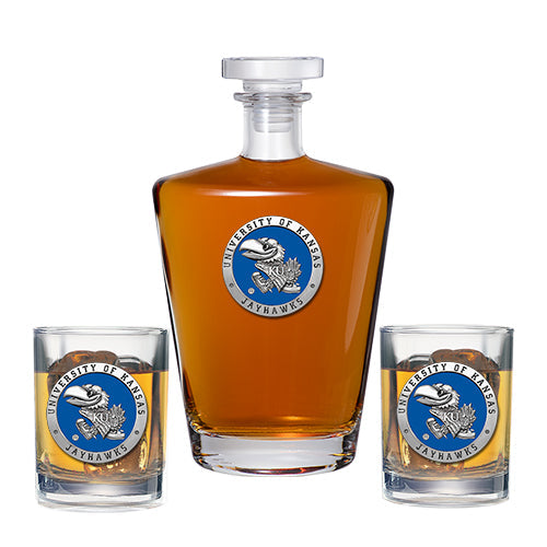 University of Kansas Royal Decanter with 2 Glasses