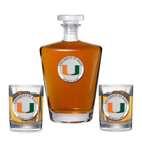 University of Miami Royal Decanter with 2 Glasses