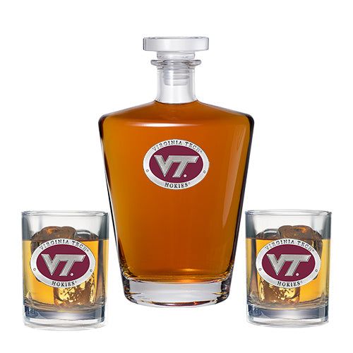 Virginia Tech University VT Royal Decanter with 2 Glasses