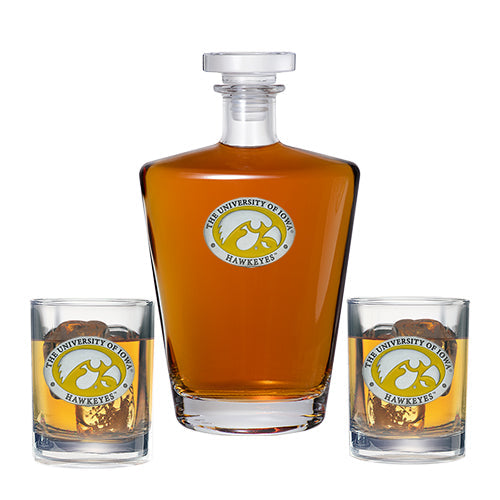 The University of Iowa Royal Decanter with 2 Glasses