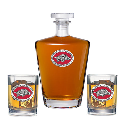 University of Arkansas Royal Decanter with 2 Glasses