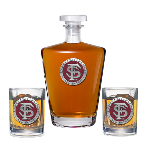 Florida State University FS Logo Royal Decanter with 2 Glasses