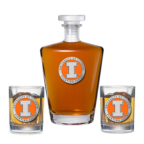 University of Illinois Royal Decanter with 2 Glasses