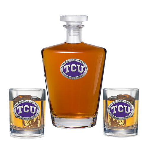 Texas Christian University Royal Decanter with 2 Glasses