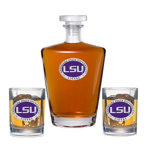 Louisiana State University Royal Decanter with 2 Glasses