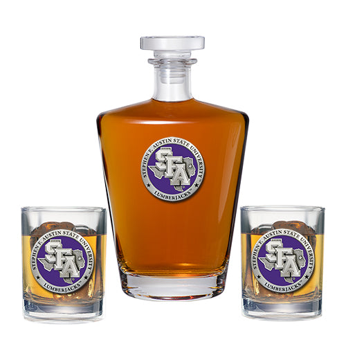 Stephen F. Austin State University Royal Decanter with 2 Glasses